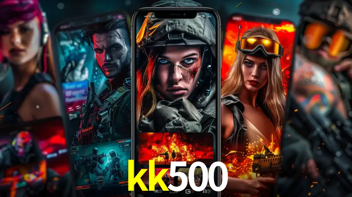 Montagem de telas de celular mostrando diversos personagens, masculinos e femininos, de um jogo de tiro, ilustrando a diversidade de equipes de e-sports para apostar no kk500.