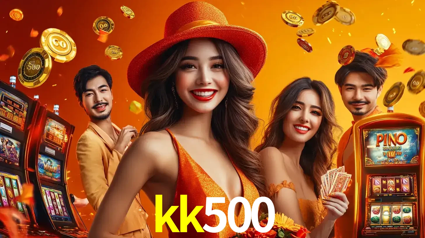 Grupo de amigos asiáticos sorrindo e se divertindo com máquinas de caça-níqueis em um ambiente festivo, celebrando suas vitórias nos jogos de cassino do kk500.