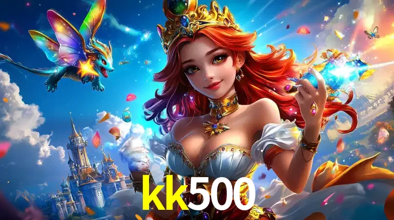 A princesa de um reino de fantasia mágico, com seu pequeno dragão, apresentando um mundo de prêmios encantados nos jogos de caça-níqueis do cassino kk500.