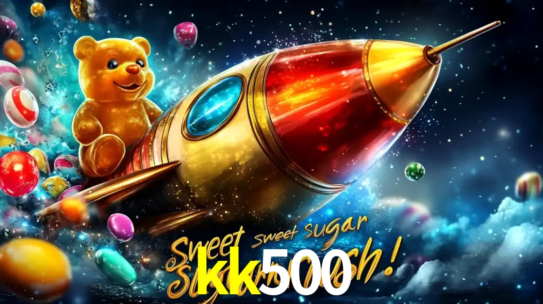 Arte promocional do jogo de slot Sugar Rush, com um urso de pelúcia em um foguete viajando pelo espaço de doces, um dos jogos divertidos disponíveis no cassino kk500.