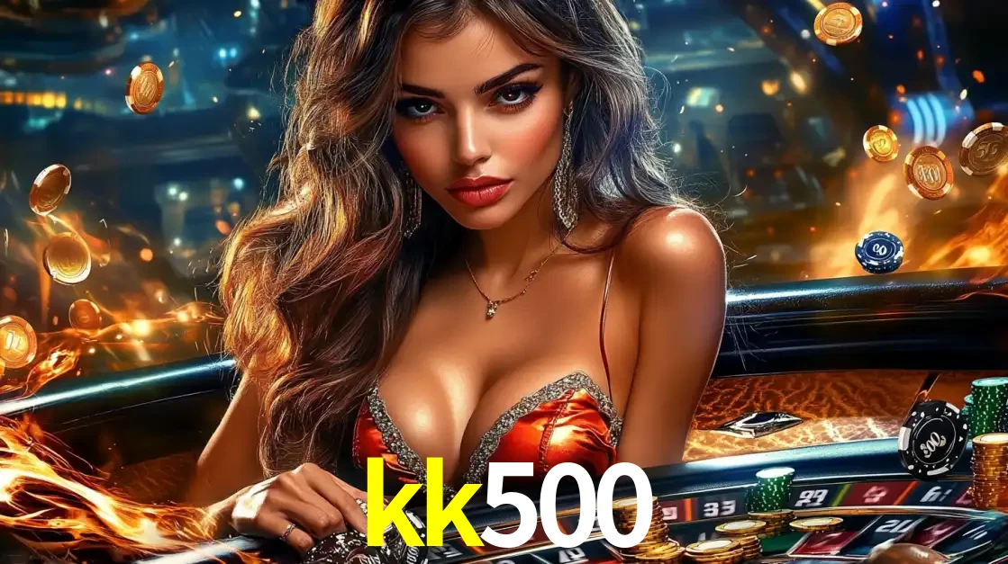 Mulher glamourosa em uma mesa de roleta com um fundo de chamas e moedas voadoras, pronta para fazer sua aposta e ganhar grandes prêmios no cassino ao vivo kk500.